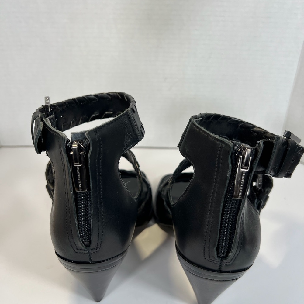Vince Camuto Suraylin Black Leather Buckle Block Heel Sandals 8.5 Gladiator - Picture 4 of 14